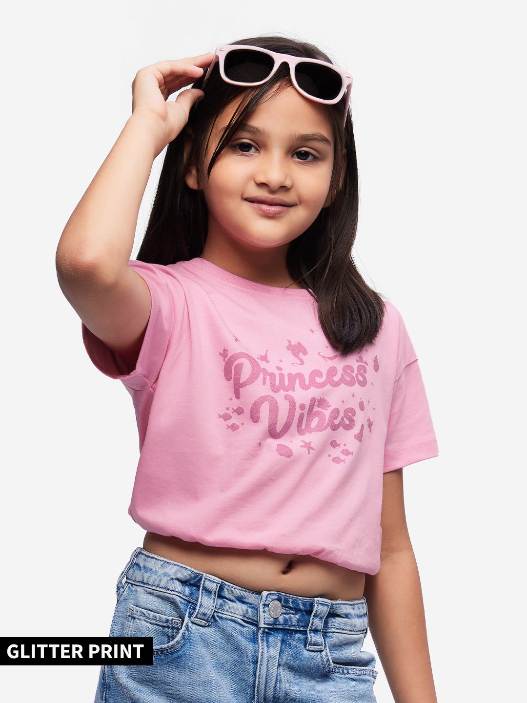 Nautinati Girls' 100% Cotton Crew Neck Disney Princesses Placement Print T-shirt