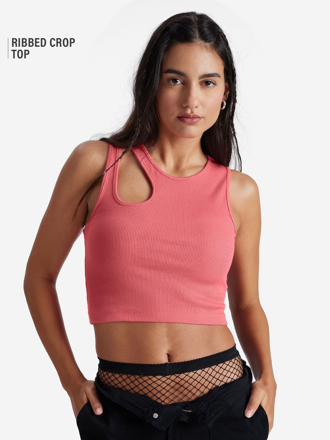 Buy Solids Coral Pink Cropped Tank Tops online at The Souled Store.
