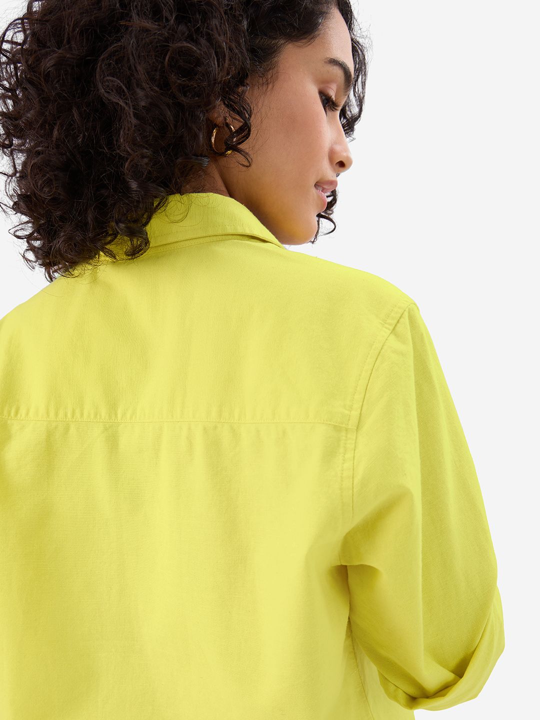 Buy Cotton Linen Shirt: Lime Green Women Shirts