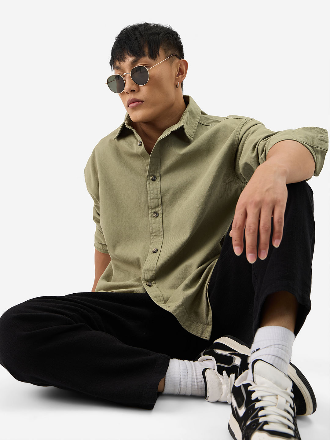 Buy Solids: Light Olive Green Men's Utility Shirts Online