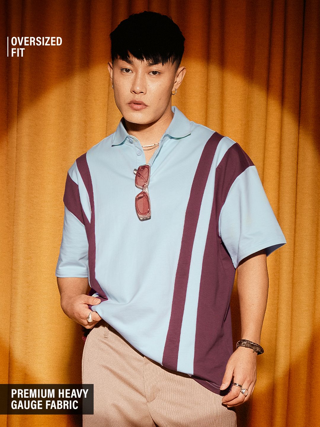 Brown & White Oversized Striped Polo
