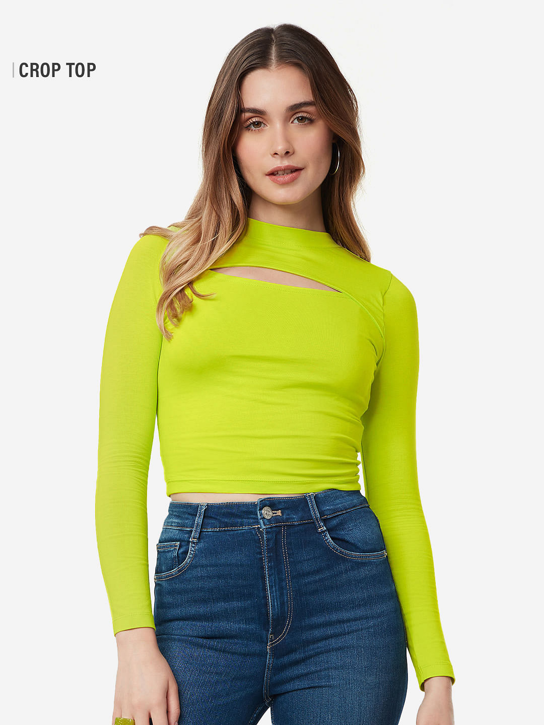 Buy Solids Lime Green Cut Out Women Full Sleeves Tops online at The Souled Store