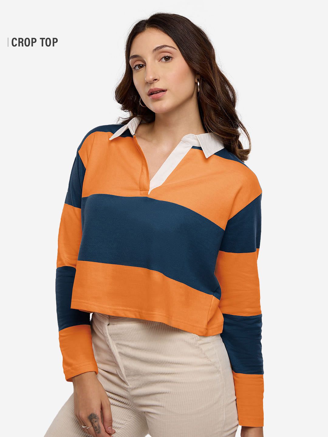 Buy TSS Originals Autumn (Stripes) Women Cropped Rugby Polos online at