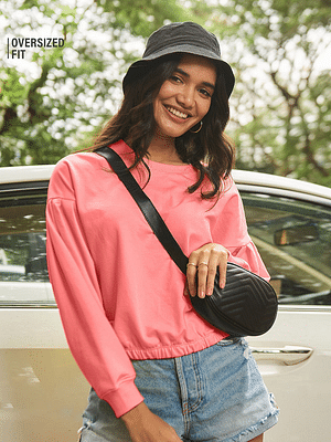 Buy Solids Fresh Pink Women Pleated Sleeve Sweatshirts online at The Souled Store