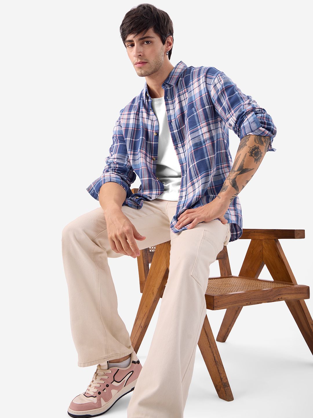 Plaid: Blue, Pink, White Men Relaxed Shirts price