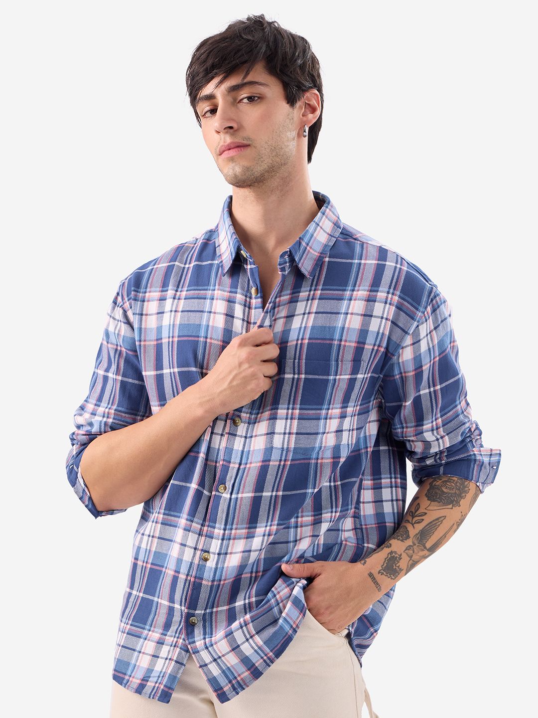 Plaid: Blue, Pink, White Men Relaxed Shirts online