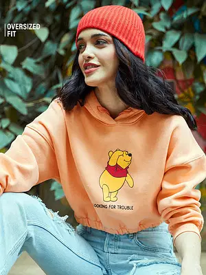 Buy Winnie The Pooh Looking For Trouble Women Cropped Oversized Hoodies online at The Souled Store