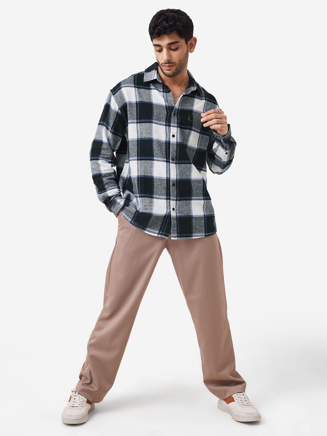 Plaids: Black, White Men Relaxed Shirts online