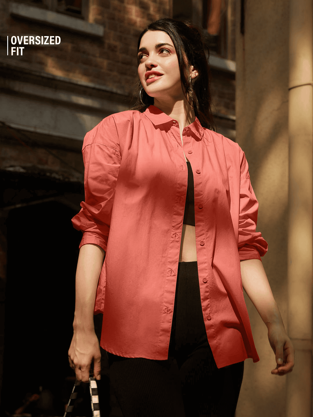Solids: Fusion Coral Women Boyfriend Shirts
