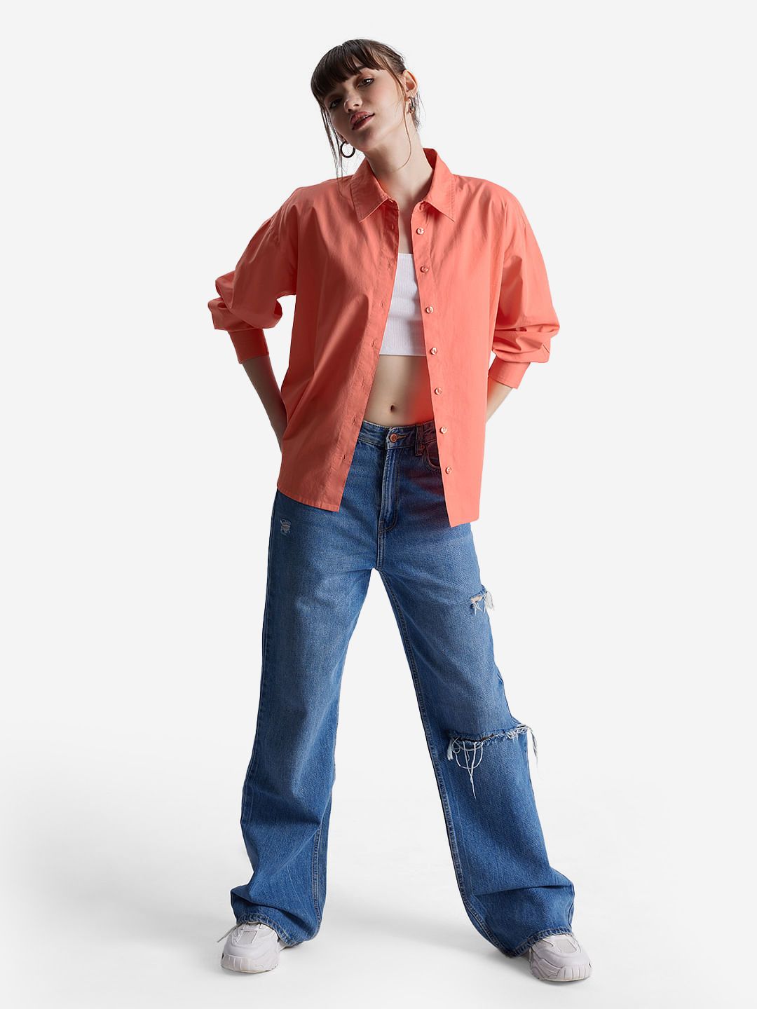 Solids: Fusion Coral Women Boyfriend Shirts price