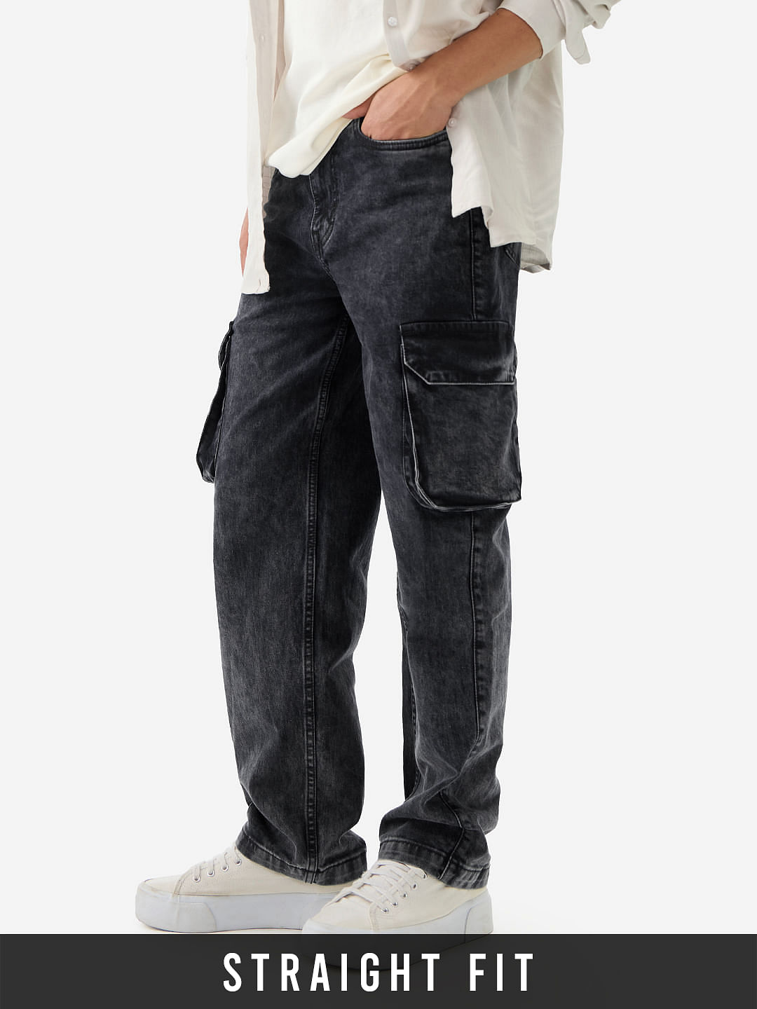 Buy Solids: Stone Grey Men Cargo Pants Online