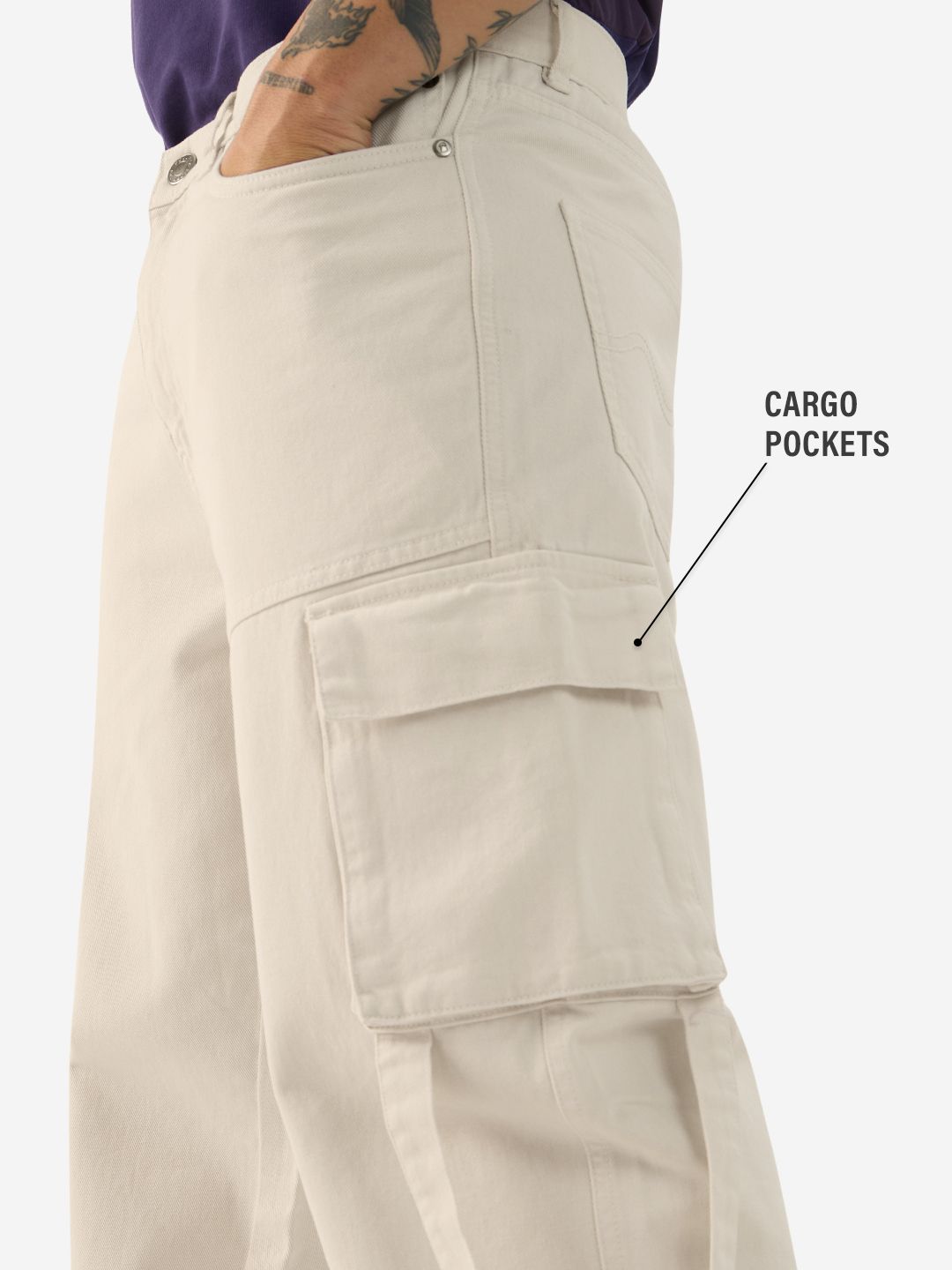 Denim: Beige (Baggy Fit) Men Cargo Jeans online