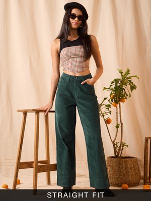 Corduroy Pants: Emerald Green Women Pants By The Souled Store