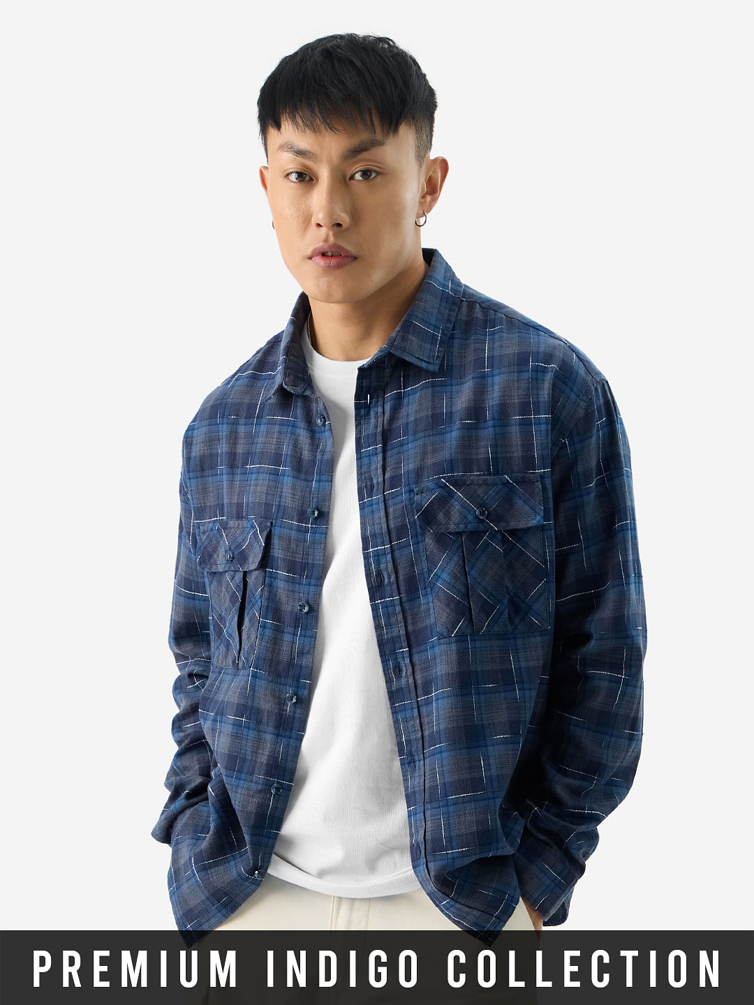 Buy Plaid: Indigo Wave Men Utility Shirts Online