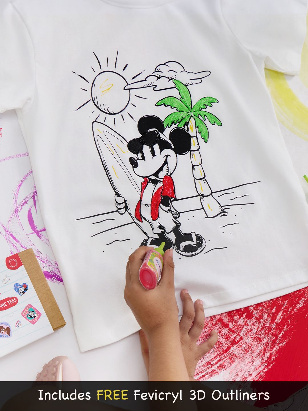 Colour-me Tee (Mickey Adventure) - with FREE Fevicryl 3D Colours Young Boys Cotton T-Shirts (8-14 Yrs) Online