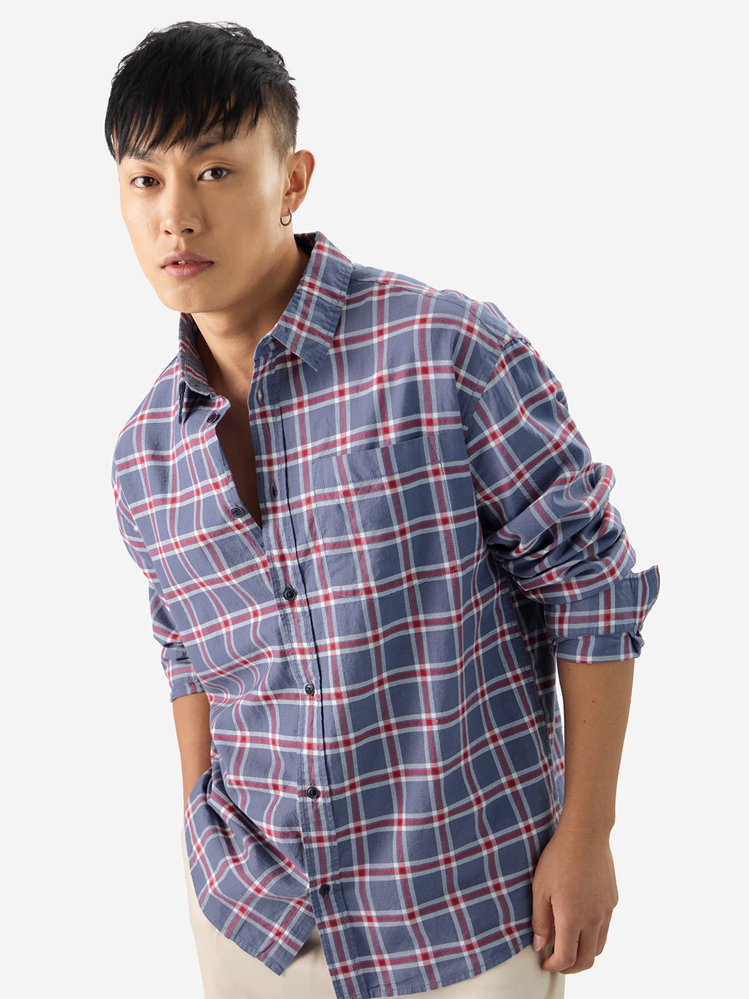 Plaid: Blue, Red Men Relaxed Shirts price