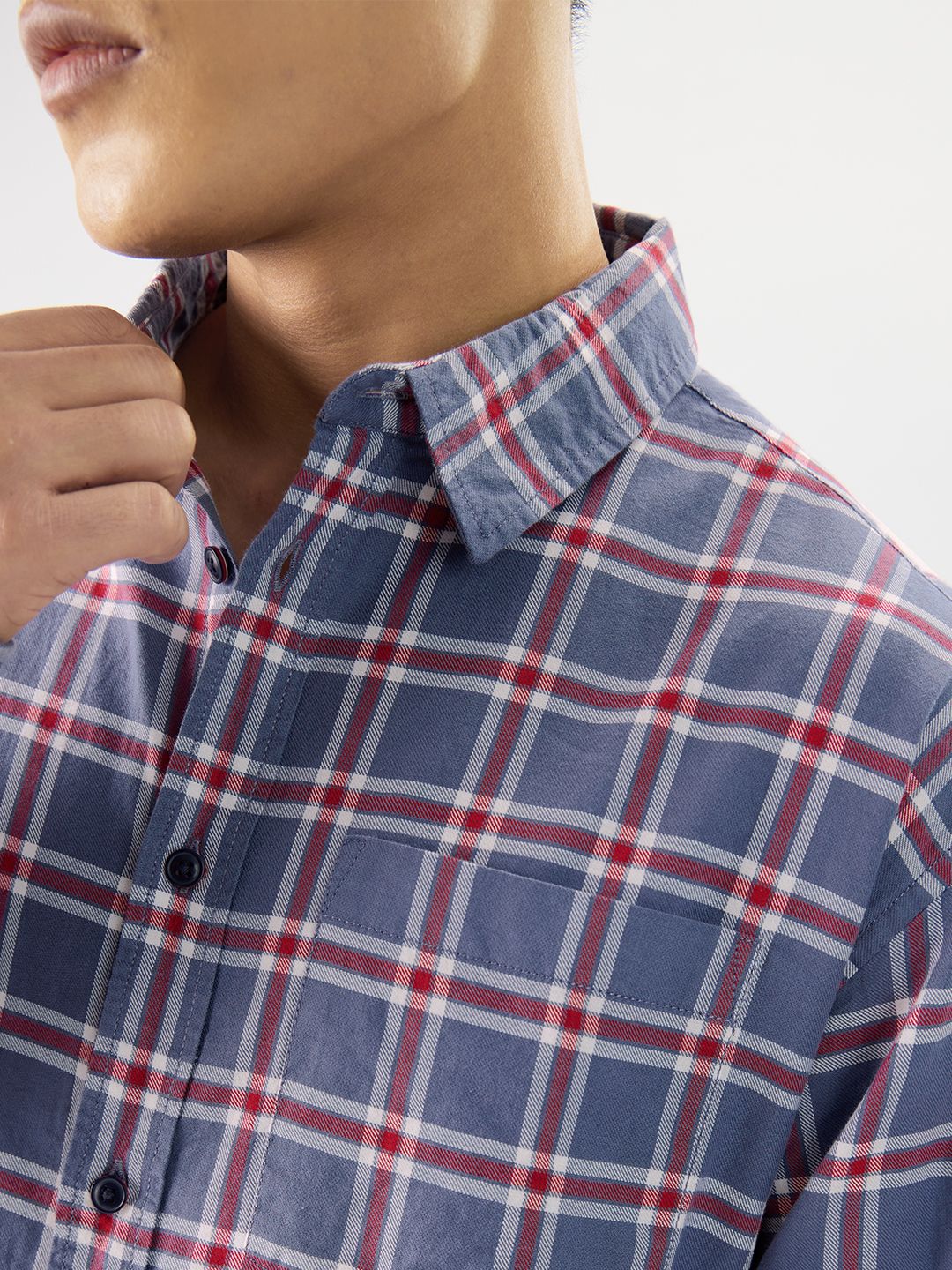 Plaid: Blue, Red Men Relaxed Shirts online