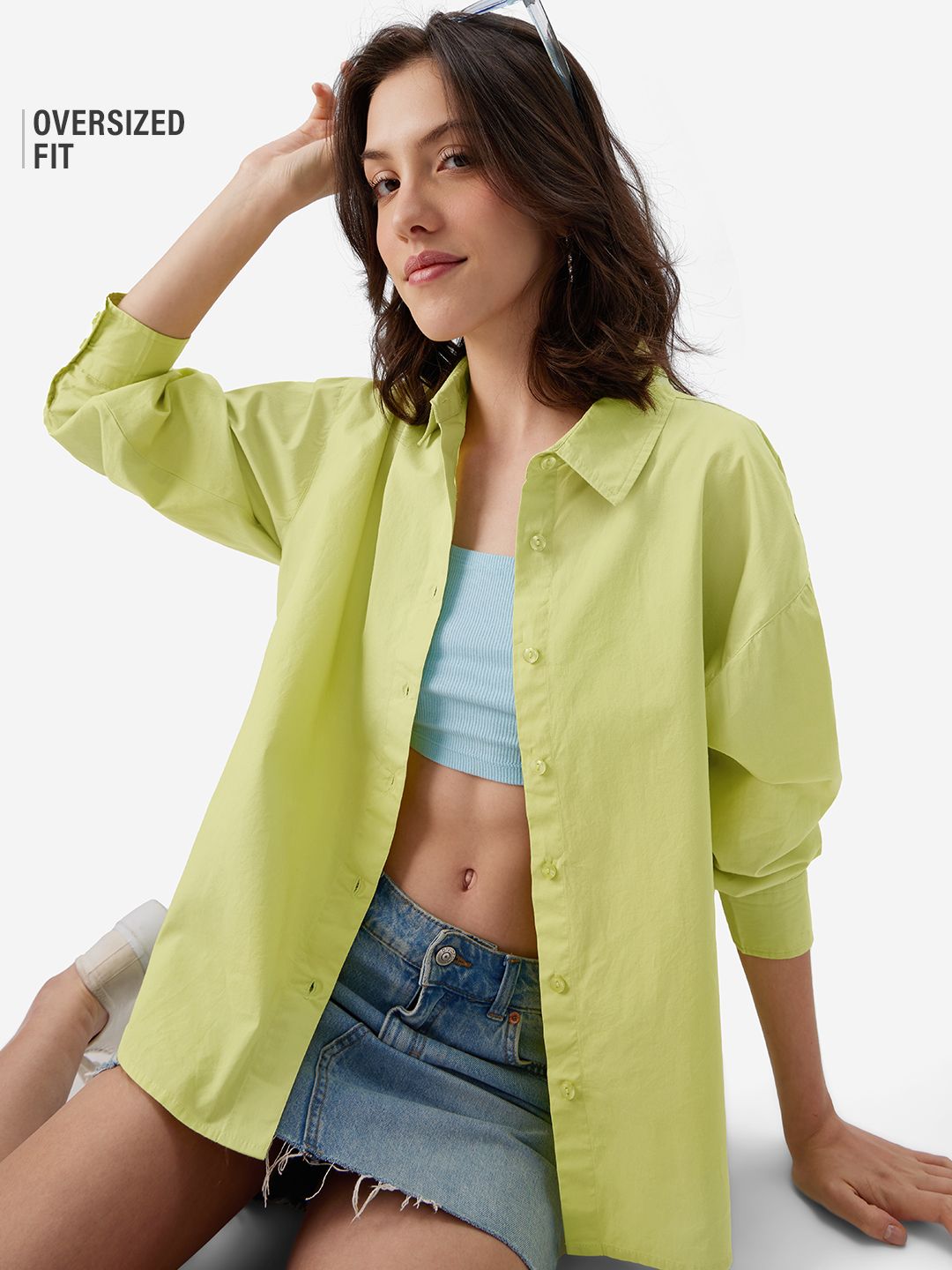 Oversized Solids: Lime Green Women Boyfriend Shirts