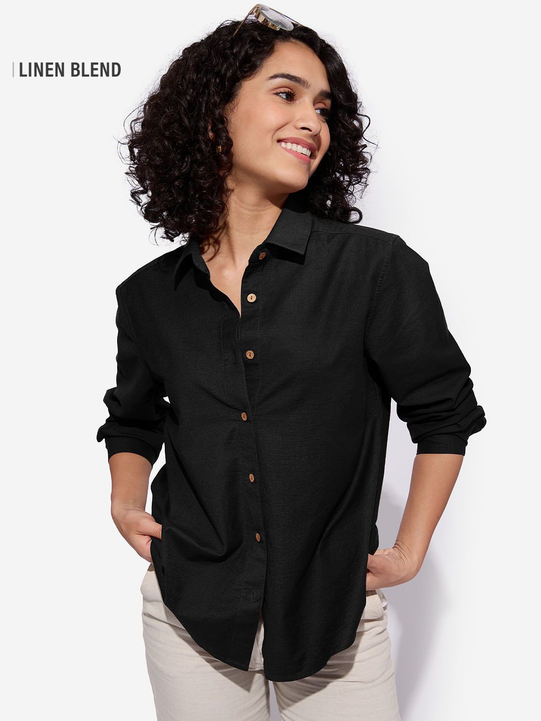 Buy Cotton Linen Black Women Shirts Online At The Souled Store  buy-cotton-linen-black-women-shirts-online-at-the-souled-store