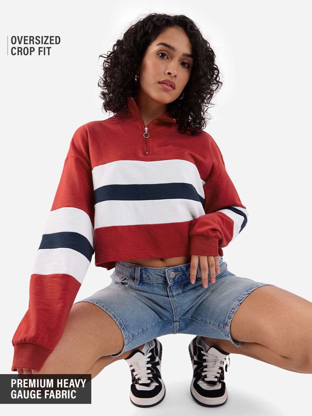 Solids: Red and Off White Women Cropped Rugby Polos Online