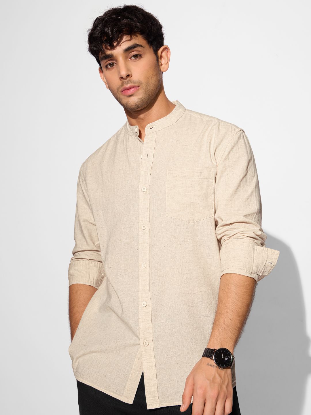Cotton Linen: Ecru Beige Cotton Linen Shirts price