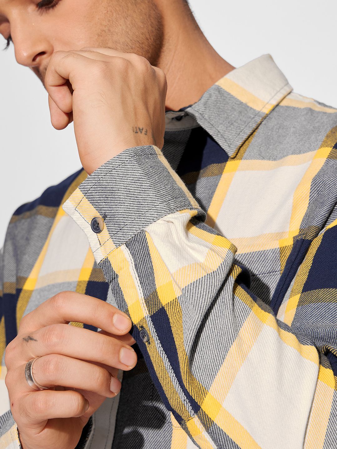 Plaid: Navy, Beige Men Relaxed Shirts online