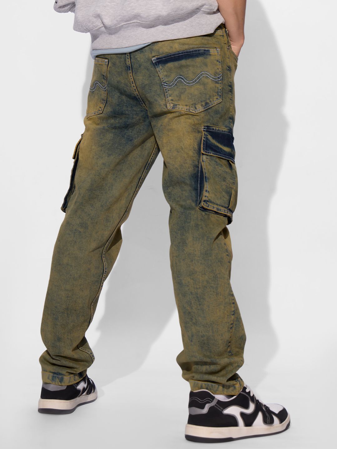 Denim: Washed Green (Straight Fit) Men Cargo Jeans price