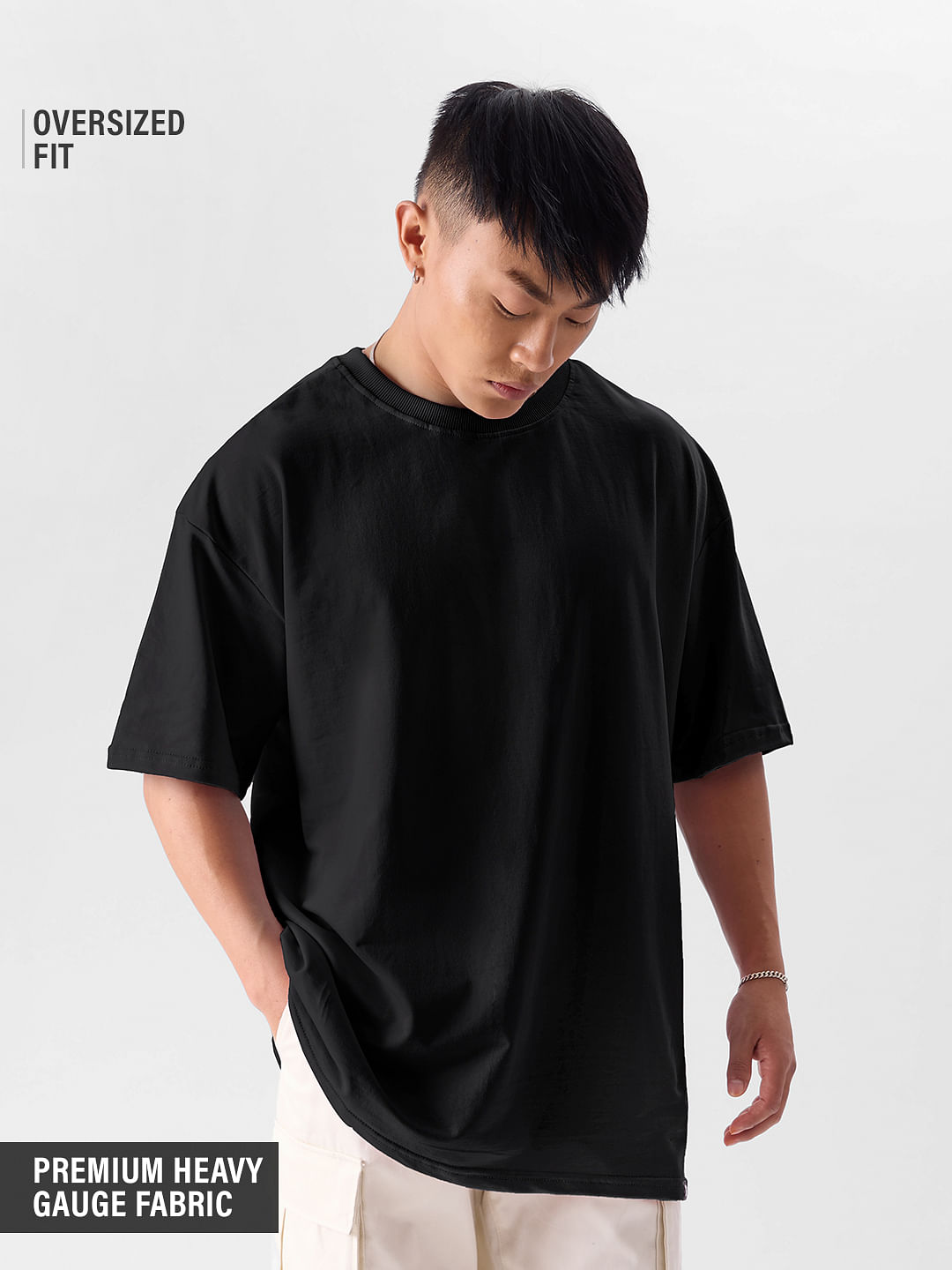 Buy Solids Oversized Black T shirt Online