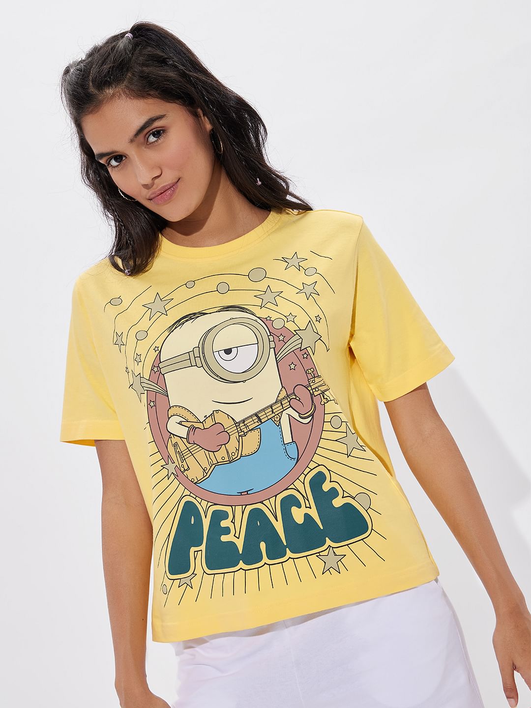 Buy Minions: Peace Women Relaxed Fit T-Shirts online at The Souled Store.