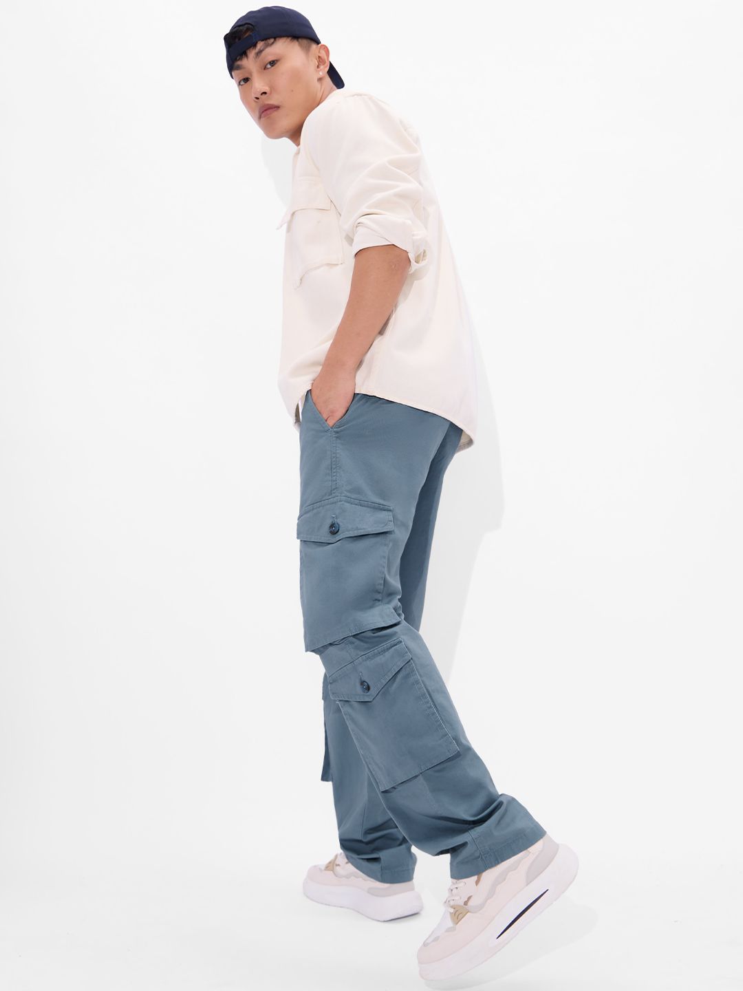 Buy Solids: Steel Blue Men Cargo Pants