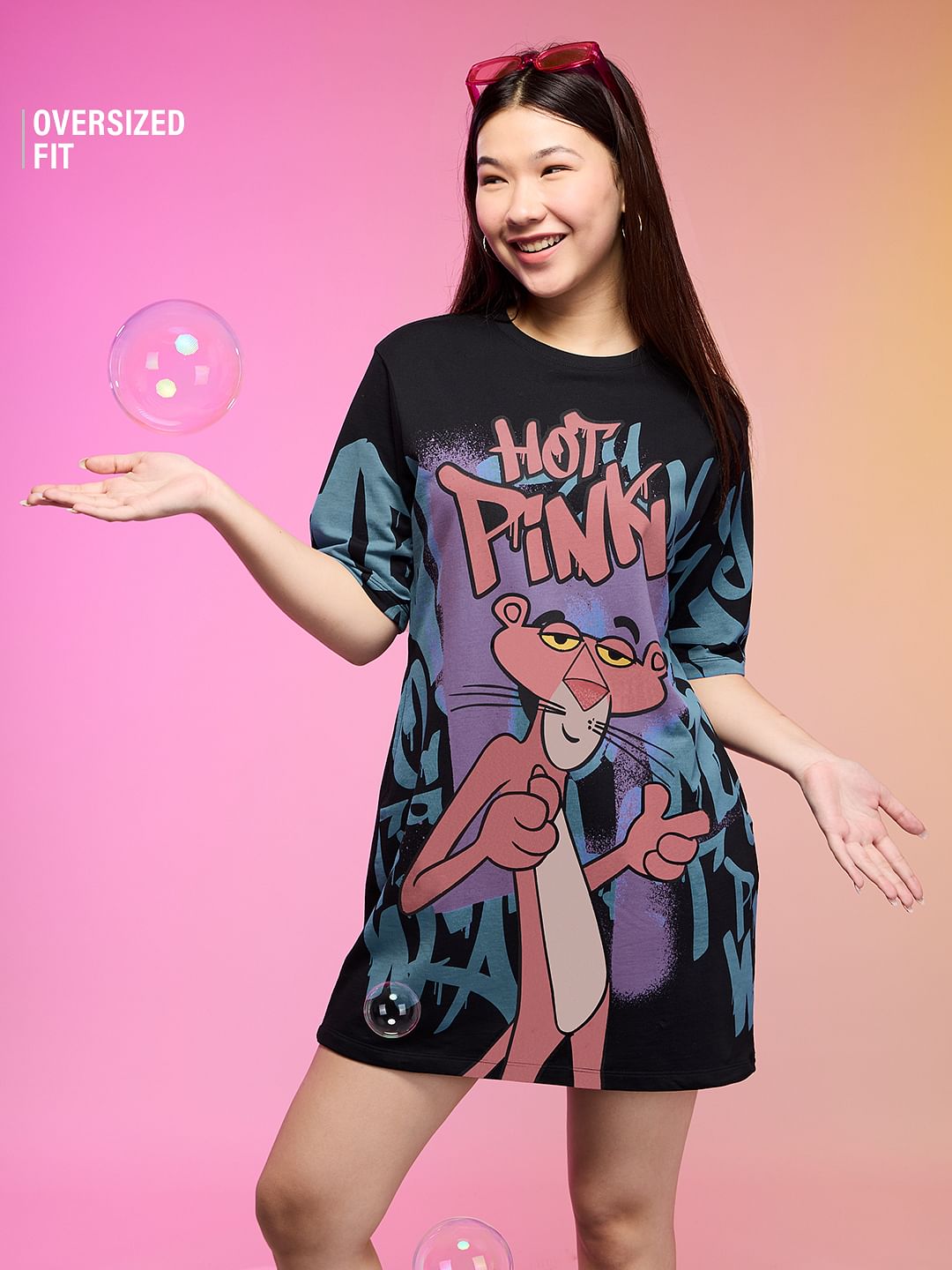 Buy Pink Panther Hot Pink Women Oversized T Shirt Dresses Online at The Souled Store