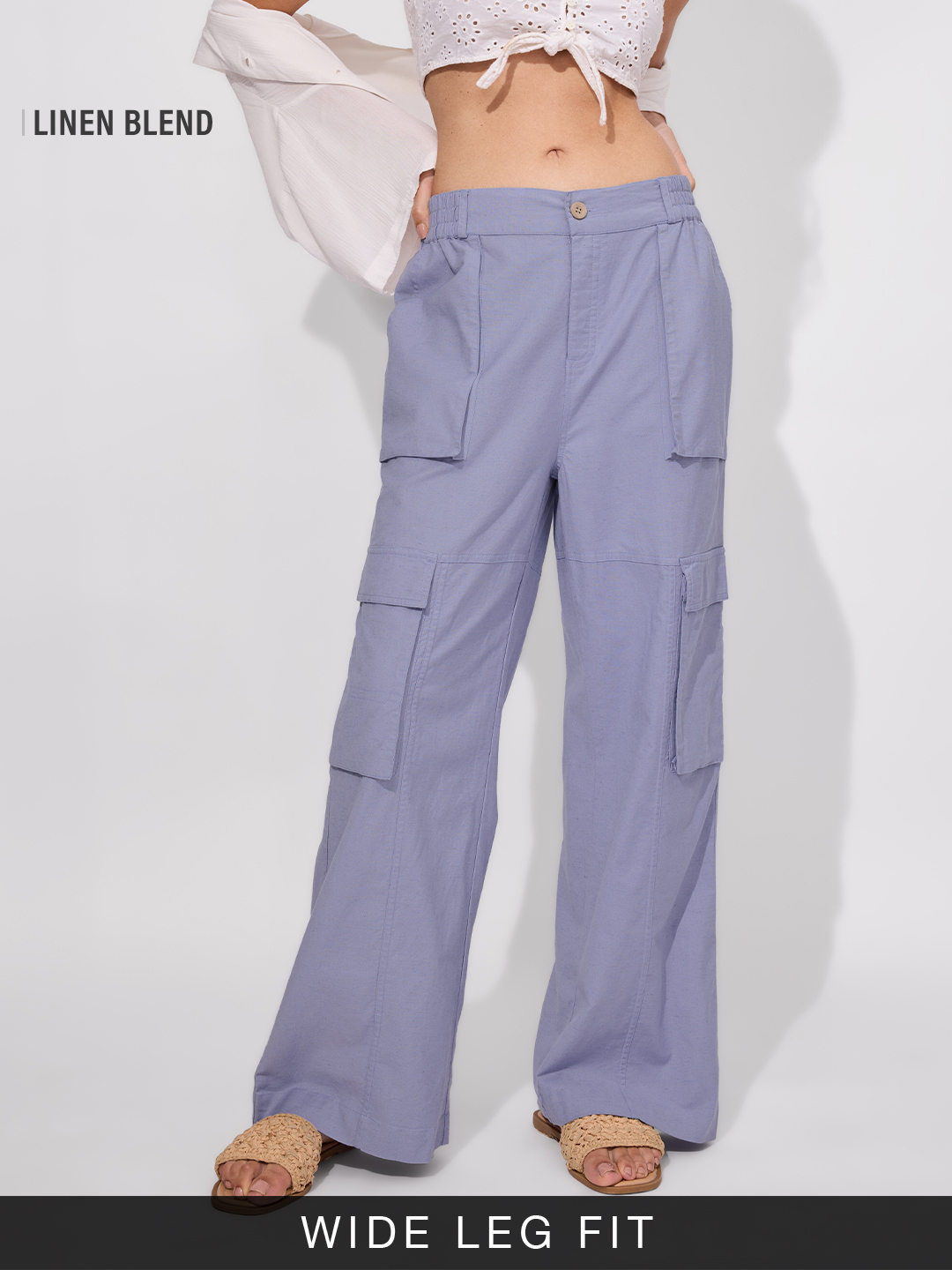 Buy Cotton Linen Pants: Iris Blue Women Cargo Pants online at The ...