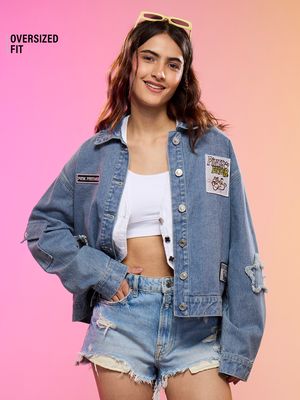 Buy Pink Panther: Stay Pink Women Oversized Denim Jacket Online