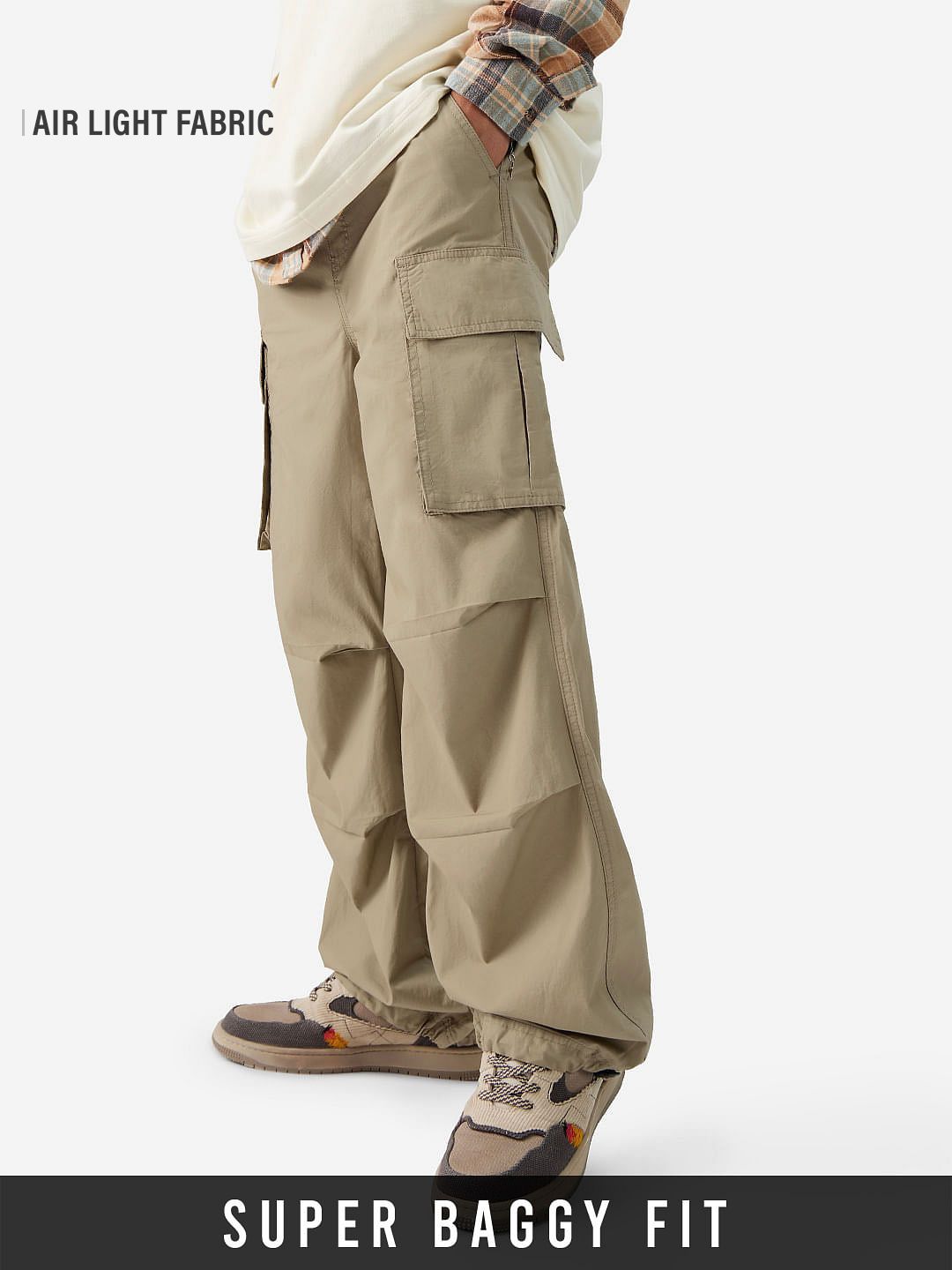 Men Unisex Green Front Zipper Parachute Pants