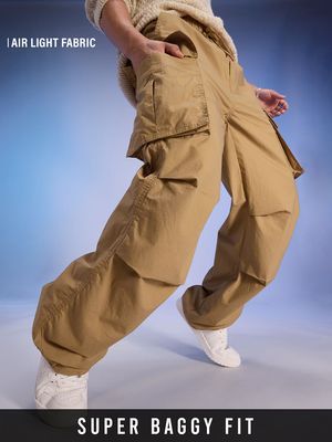 Parachute Pants: Tan Brown Men Parachute Pants By The Souled Store
