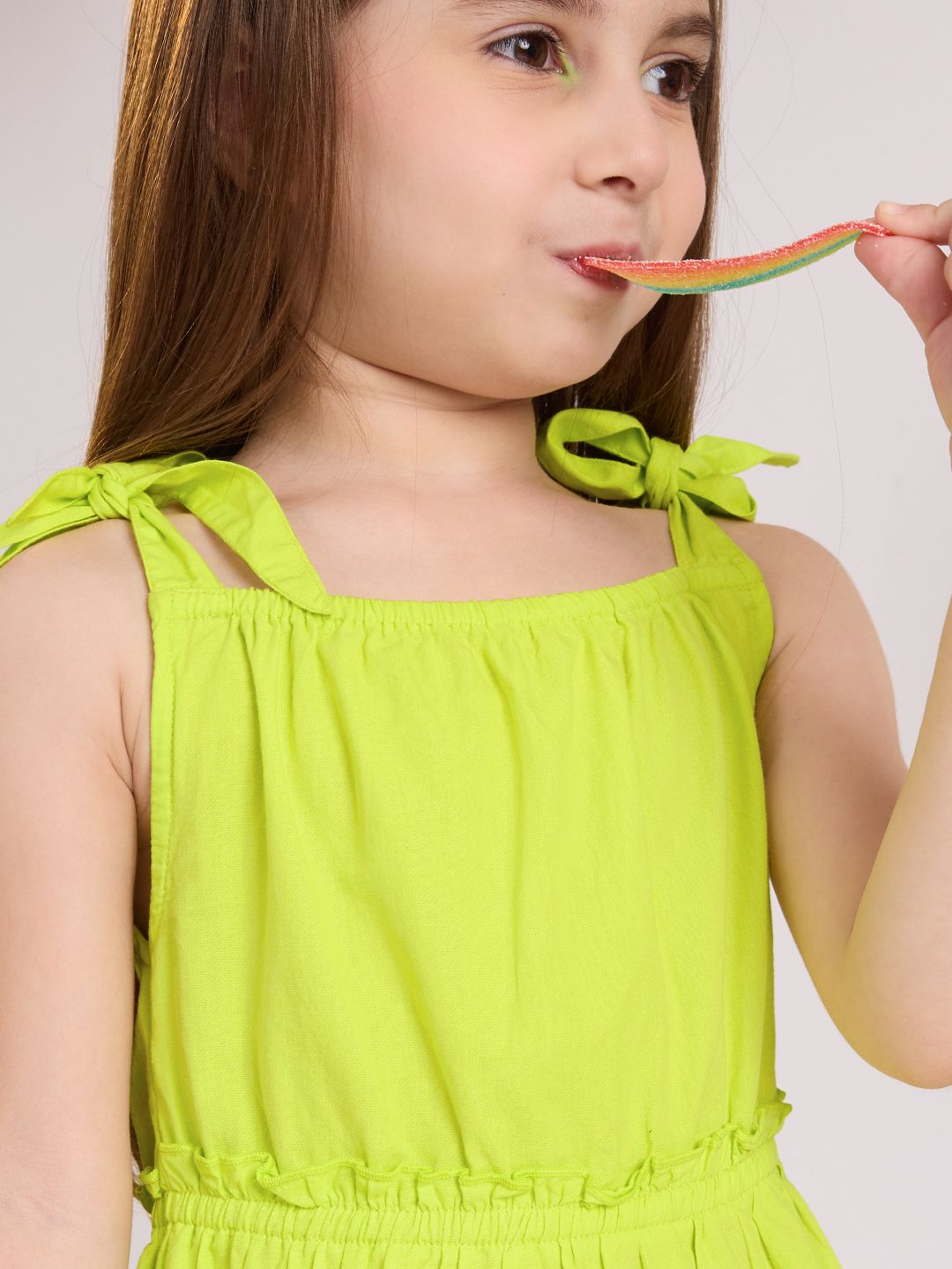 Solids: Neon Green Girls Cotton Dresses (2-8 Yrs) online