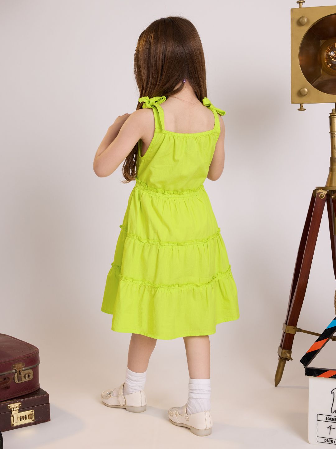 Buy Solids: Neon Green Girls Cotton Dresses (2-8 Yrs)