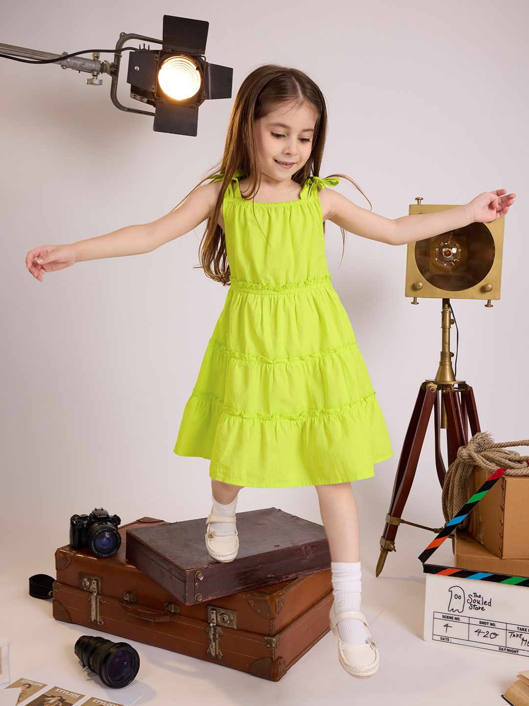 Solids: Neon Green Girls Cotton Dresses (2-8 Yrs) price