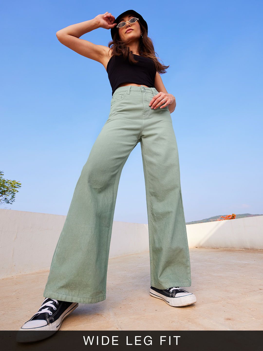 Solids: Sage Green (Wide Leg) Women Jeans