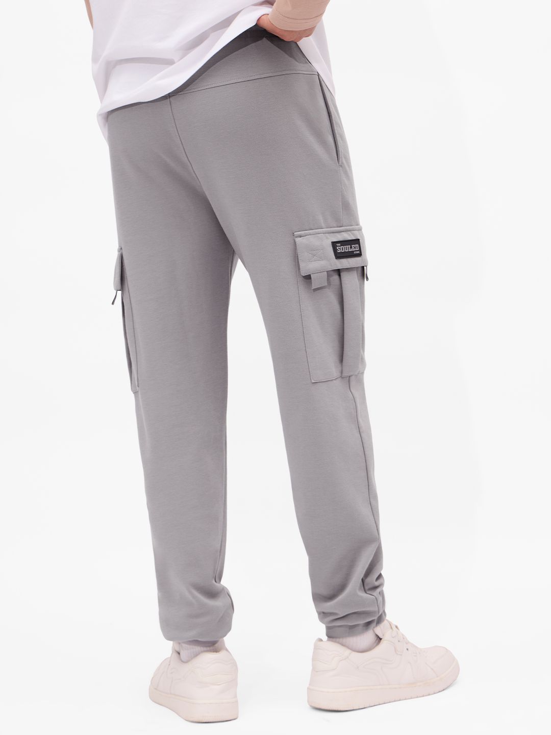 Buy Solids: Light Grey Men Cargo Joggers
