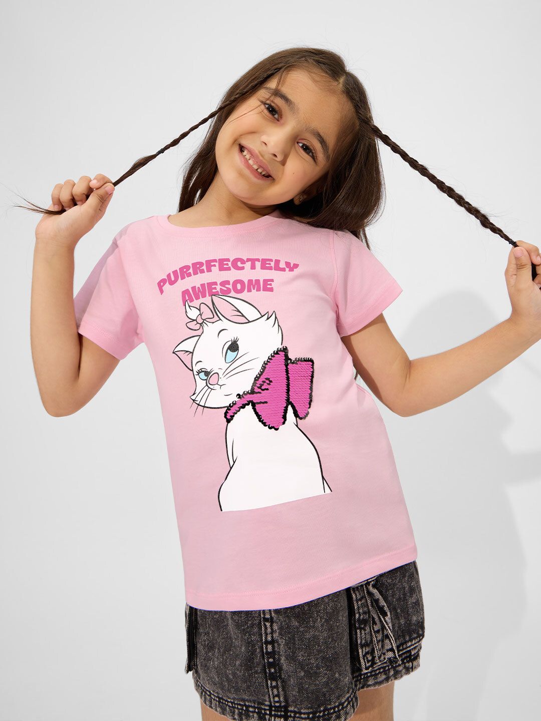 Disney: Purr-fect Boss Girls Cotton T-Shirts (2-8 Yrs) price