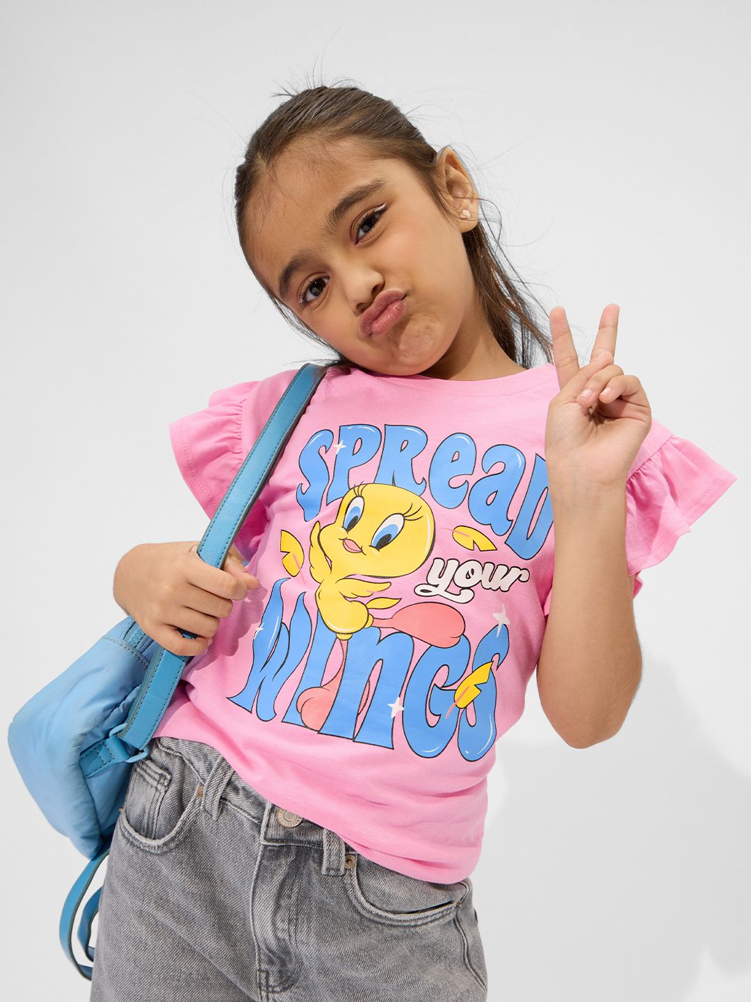 Looney Tunes: Spread Your Wings Girls Cotton Flutter Sleeve Tops (2-8 Yrs)