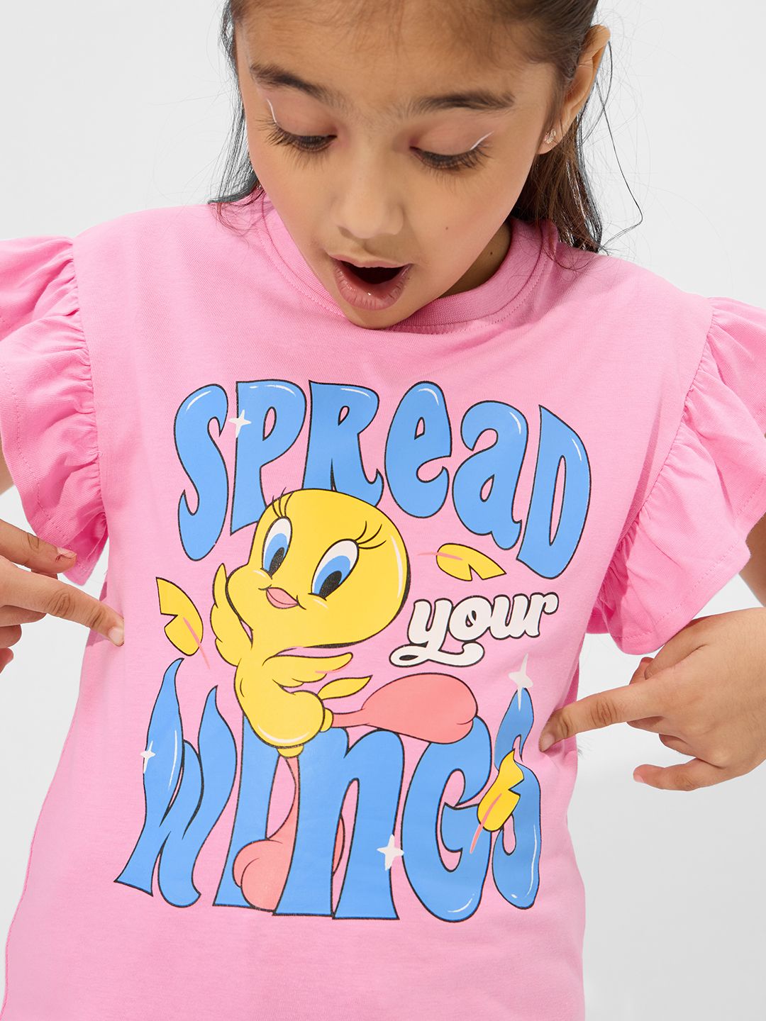 Looney Tunes: Spread Your Wings Girls Cotton Flutter Sleeve Tops (2-8 Yrs) online