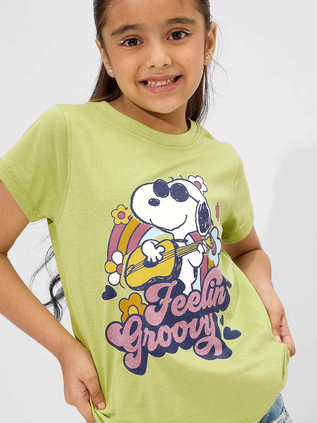 Buy Peanuts: Groovy Vibes Girls Cotton T-shirts Online