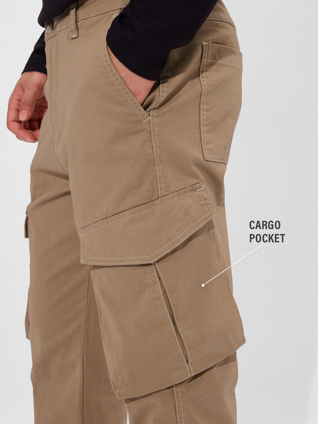 Solids: Dark Beige Men Cargo Pants online