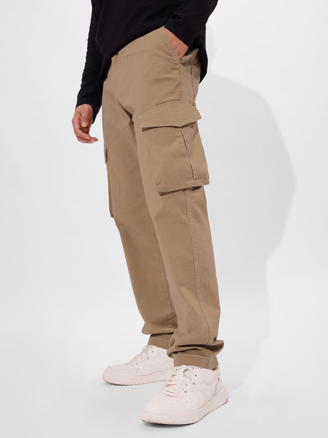 Solids: Dark Beige Men Cargo Pants price