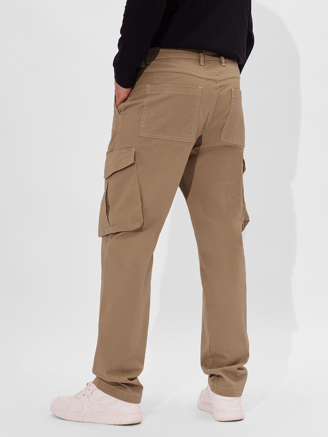 Buy Solids: Dark Beige Men Cargo Pants