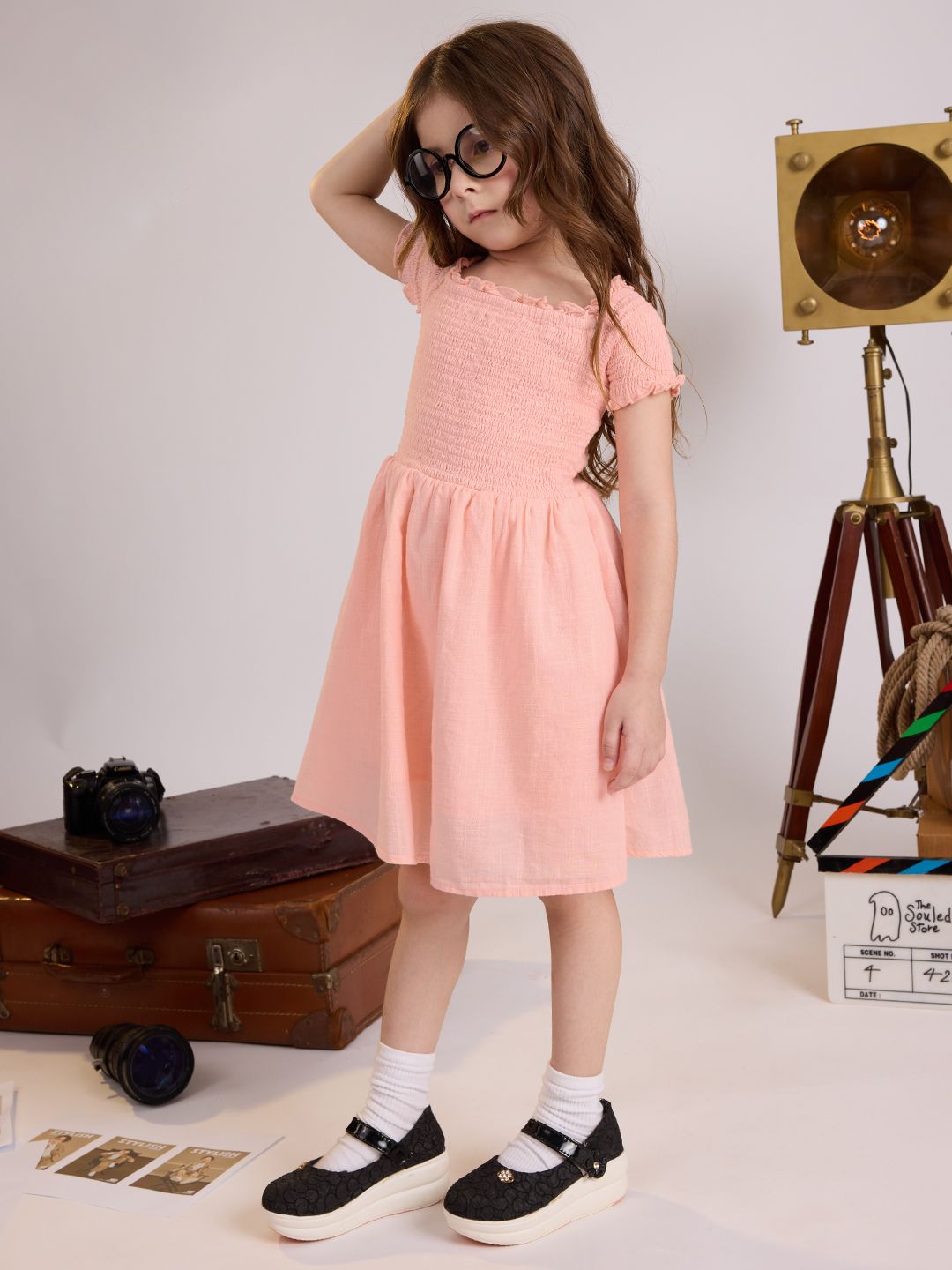 Buy Solids: Fuzzy Peach Young Girls Cotton Dresses Online