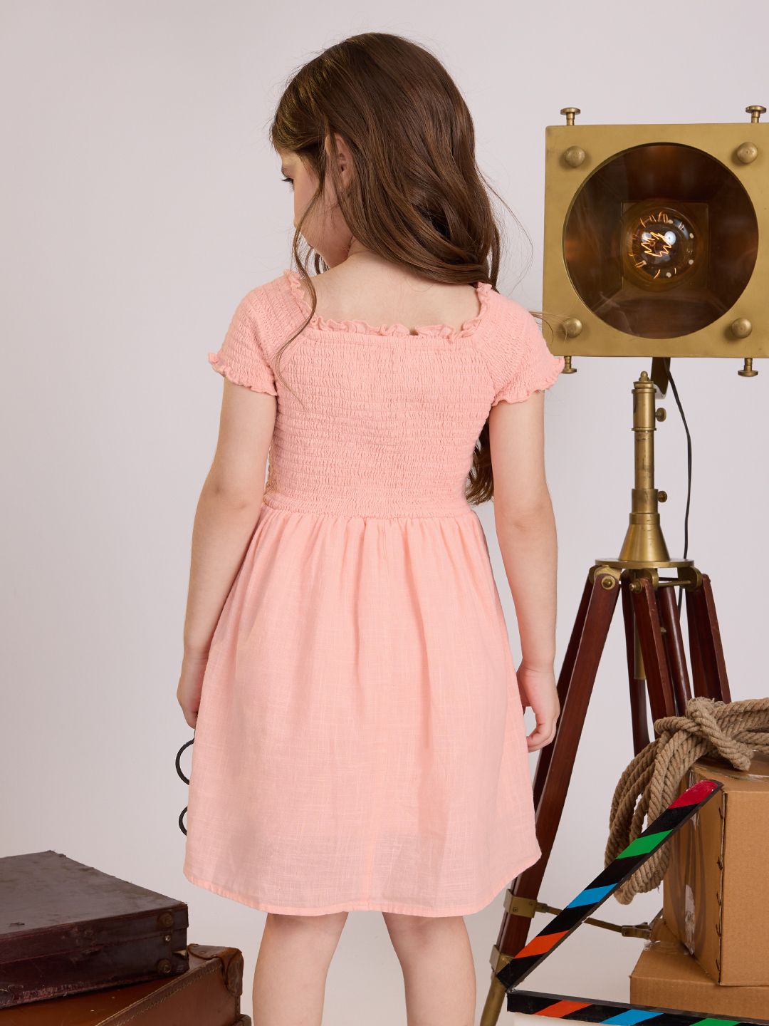 Buy Solids: Fuzzy Peach Young Girls Cotton Dresses Online
