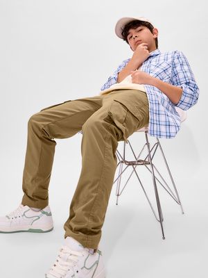 Solids: Dark Beige Young Boys Cargo Pants (8-14 Yrs) By The Souled Store